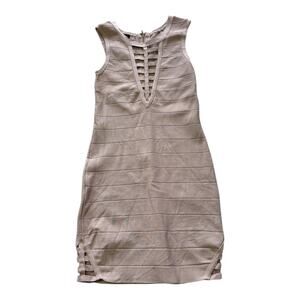 Bebe Dress Womens Size Small Beige Bodycon Office Siren Date Night Vegas Trip
